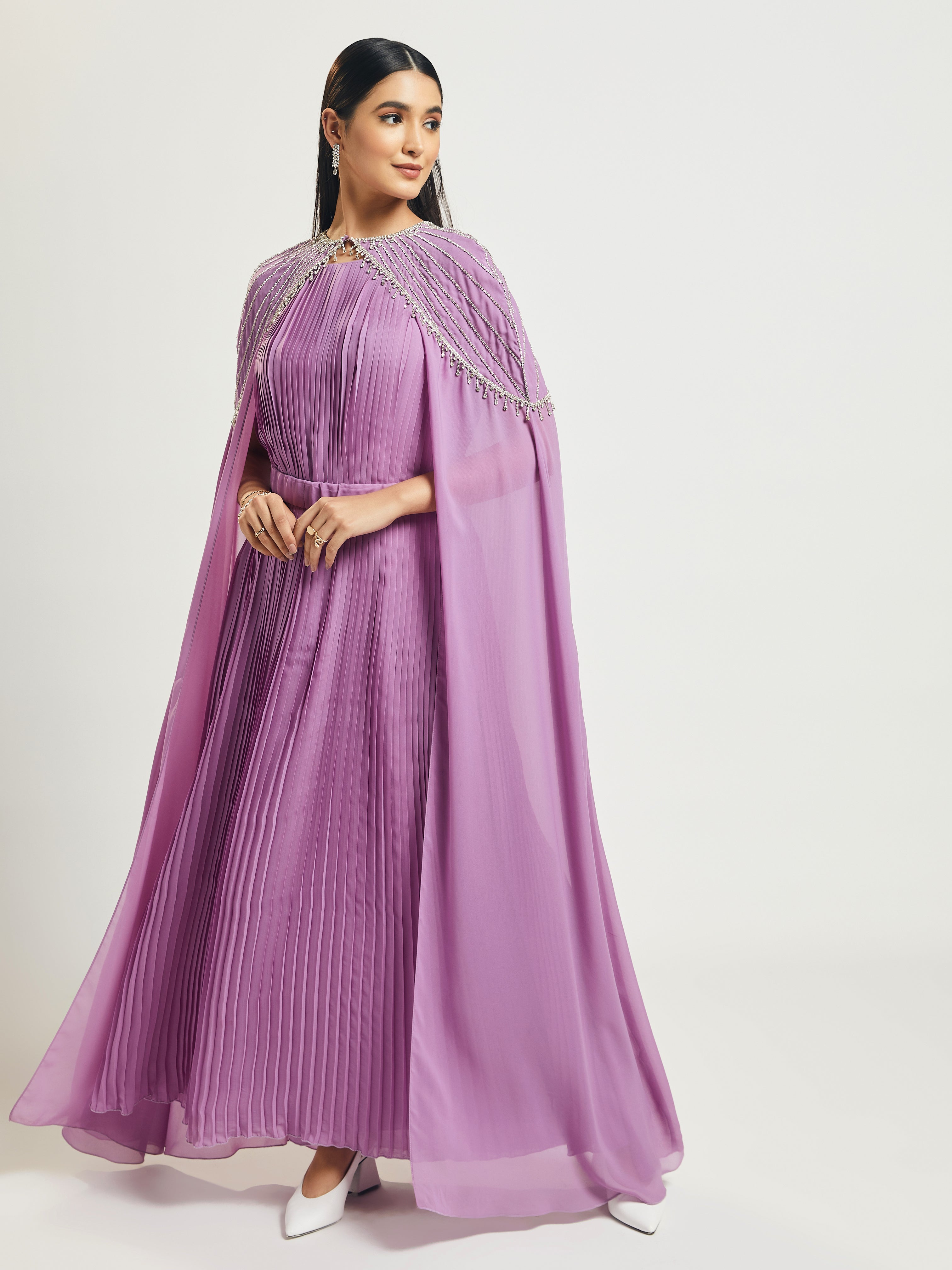 Embellished Lavender Cape Abaya by Telal Femina Abaya Telal Femina 